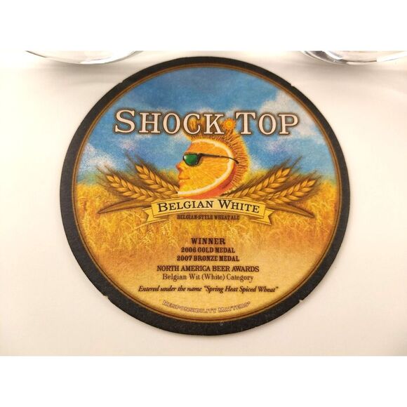 2 - SHOCK TOP BELGIAN WHITE Beer Pilsner Glasses &‎ Vintage Beer Coaster - Picture 13 of 16